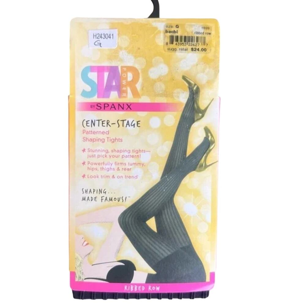Star Power by Spanx Center Stage Patterned Ribbed Row Shaping Tights Size C